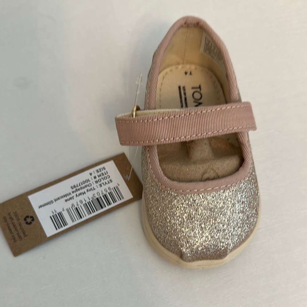 TOMS Kids Glitter Mary Jane Shoes - Pink and Silver